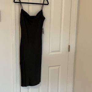 Black satin midi dress